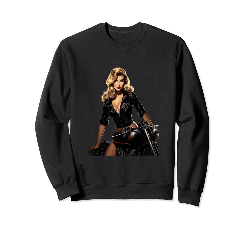 Pinup Biker Motorcycle Rider Sweatshirt - Minimalist Print Men Women - T-Shirt, Sweatshirt, Hoodie