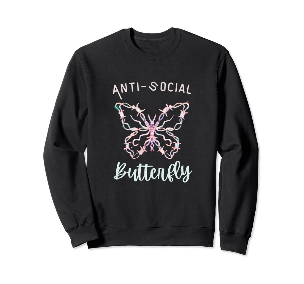 Anti Social Butterfly Sweatshirt - Minimalist Print Unisex - T-Shirt, Sweatshirt, Hoodie