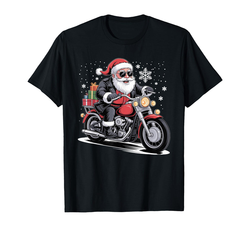 Santa Riding Motorcycle Bike Rock T-Shirt - Casual Everyday Wear Unisex - T-Shirt, Sweatshirt, Hoodie