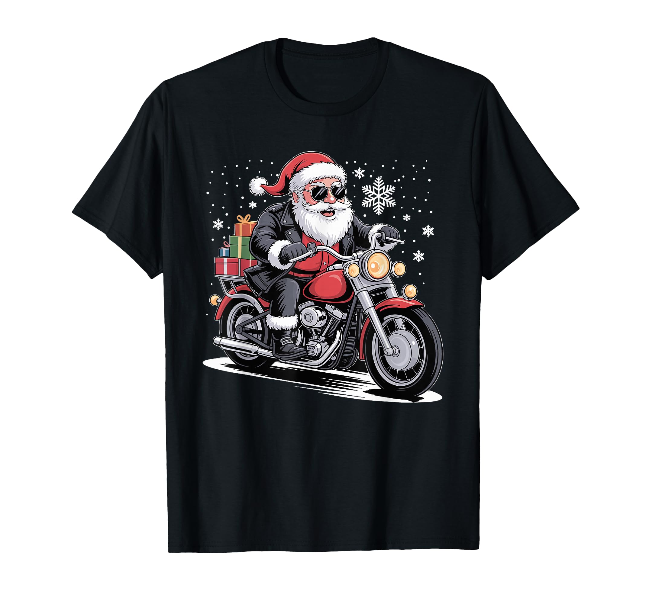 Santa Riding Motorcycle Bike Rock T-Shirt - Casual Everyday Wear Unisex - T-Shirt, Sweatshirt, Hoodie