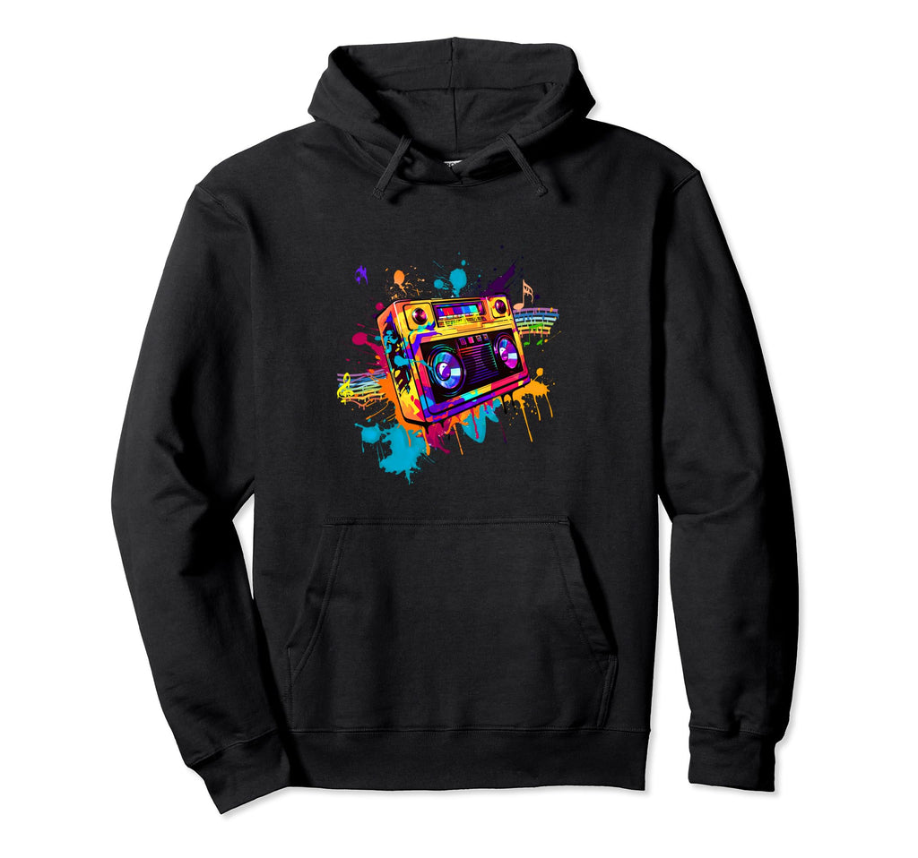 80S 1980S Splash Drip Art Boom Box Hoodie - Streetwear Style for Adults - T-Shirt, Sweatshirt, Hoodie