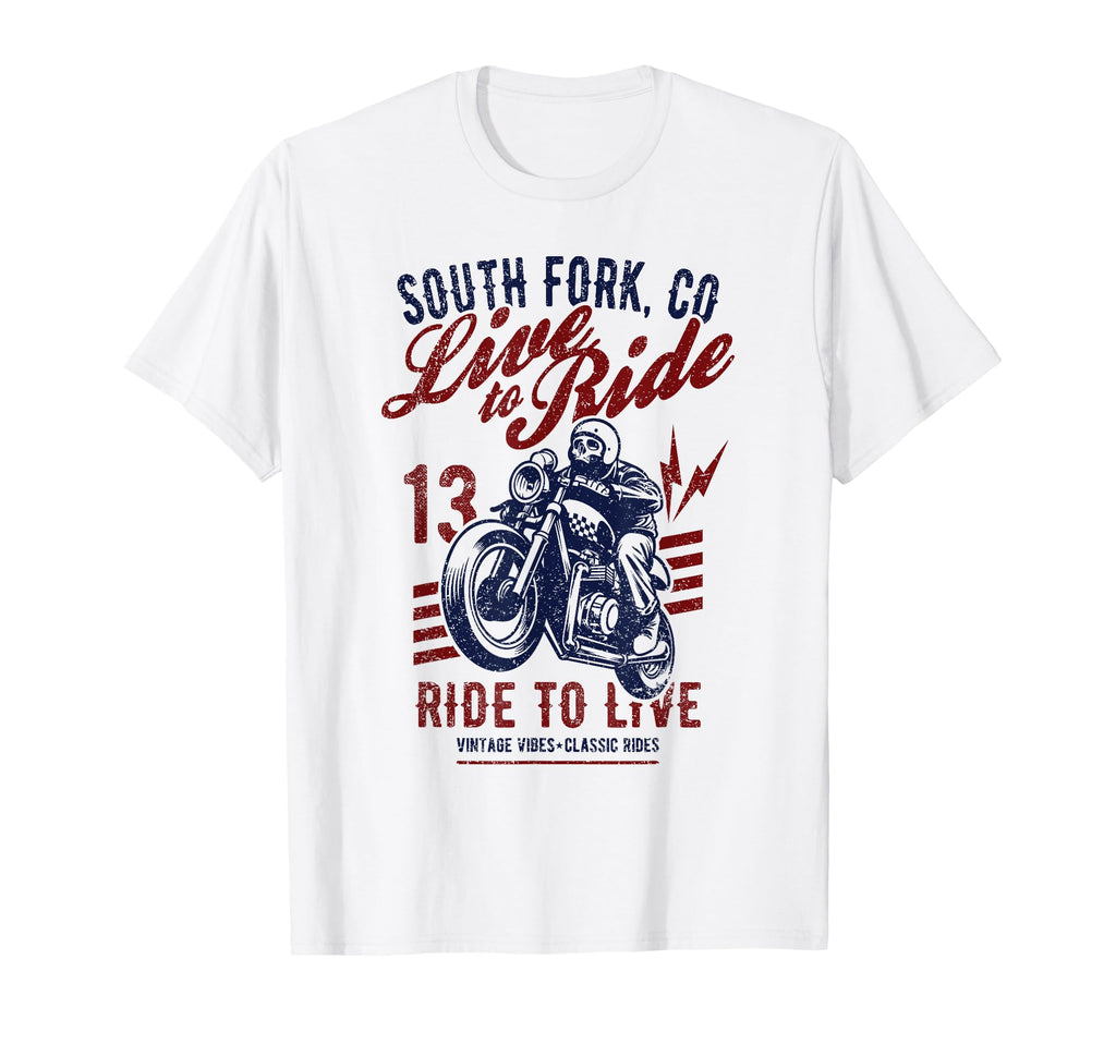 South Fork Colorado Motorcycle Skull T-Shirt - Trendy Graphic for Adults - T-Shirt, Sweatshirt, Hoodie