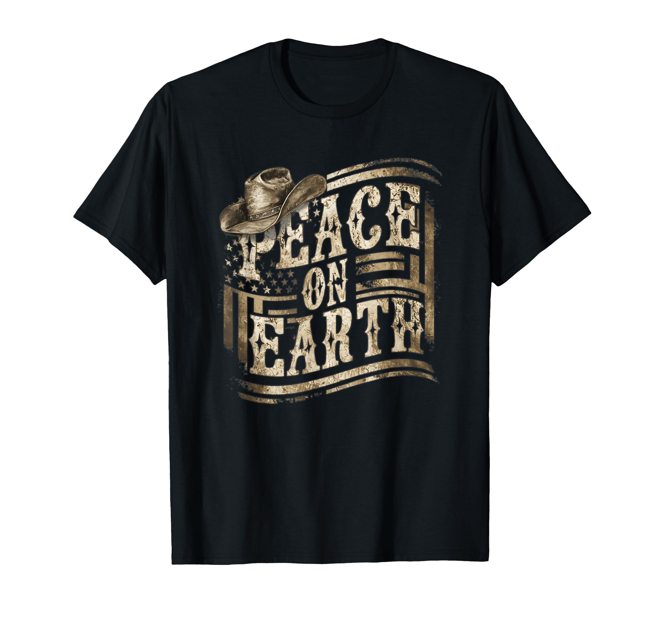 Peace Earth Western Cowboy Hat Holiday T-Shirt - Custom Art Print Men Women - T-Shirt, Sweatshirt, Hoodie