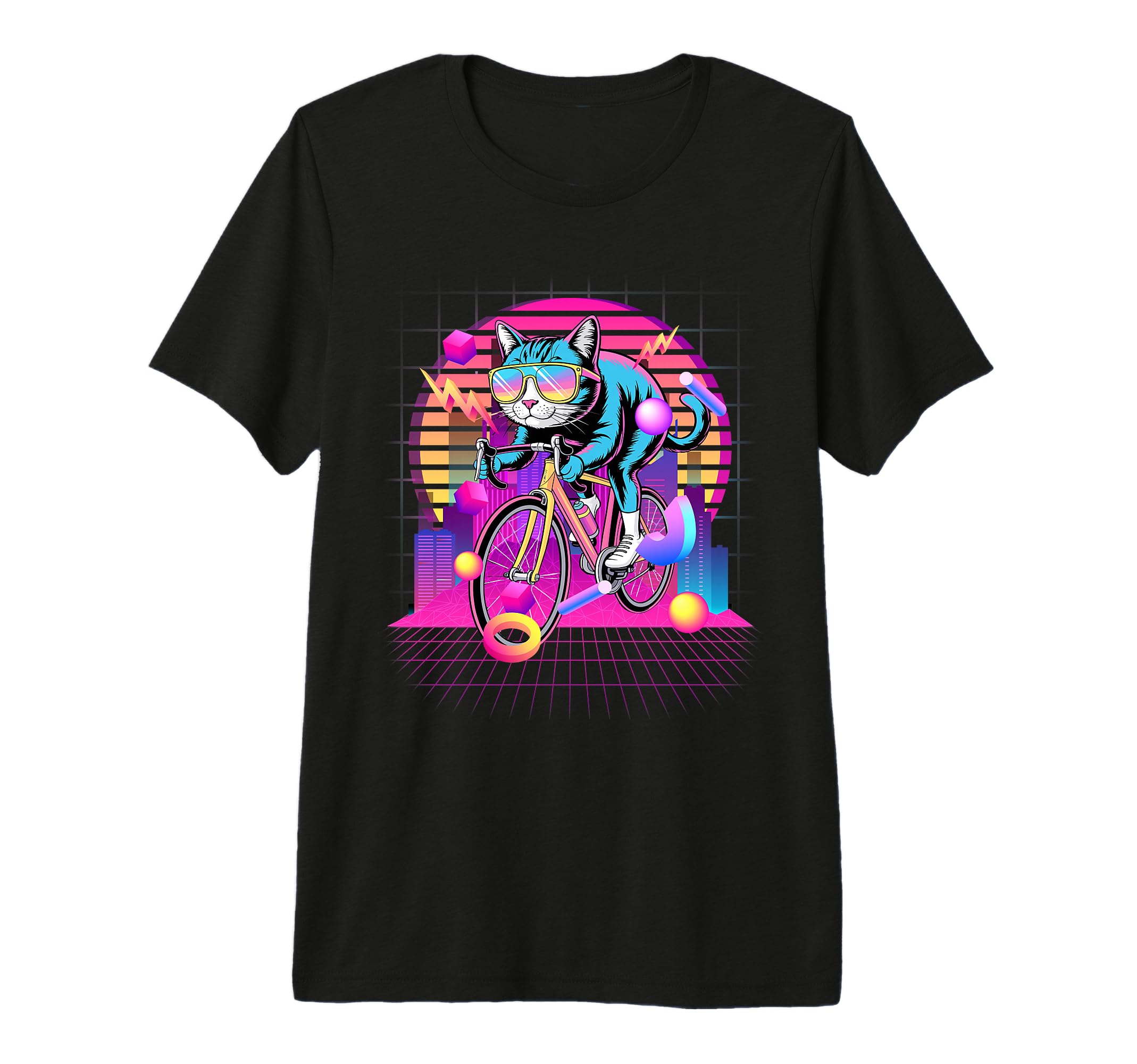 Synthwave Cat Cyclist 80S T-Shirt - Casual Everyday Wear for Adults - T-Shirt, Sweatshirt, Hoodie