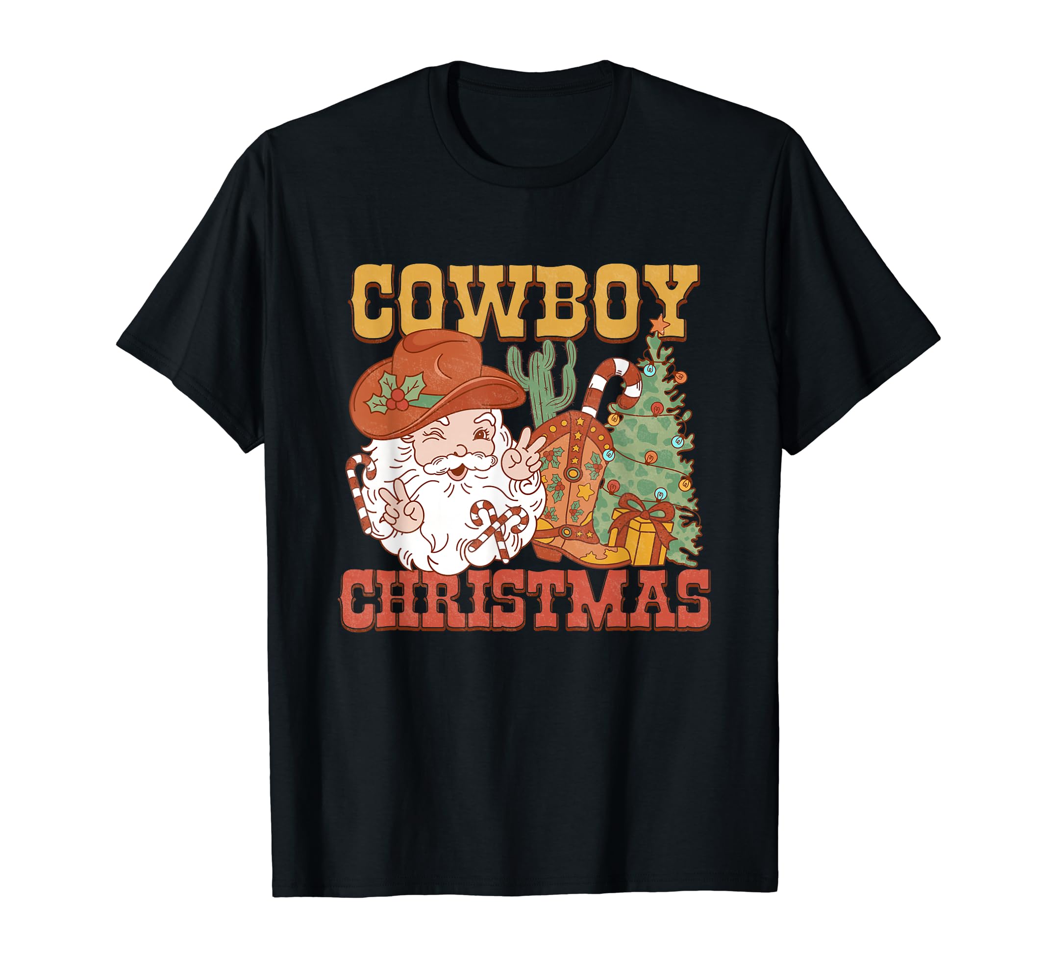 Cowboy Santa Western Tree Boots Hat T-Shirt - Fun Novelty Design Unisex - T-Shirt, Sweatshirt, Hoodie