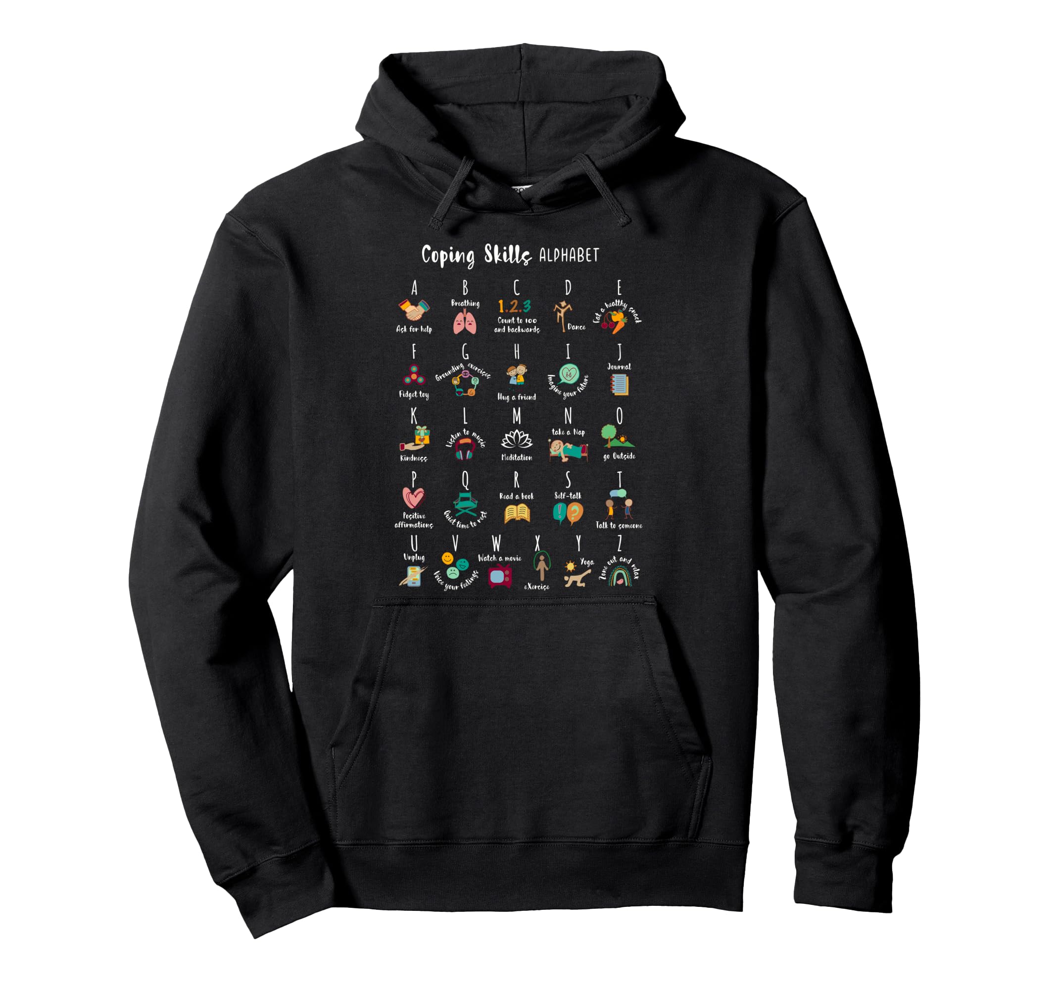 Abc Coping Skills Alphabet Self Care Hoodie - Aesthetic Graphic Unisex - T-Shirt, Sweatshirt, Hoodie