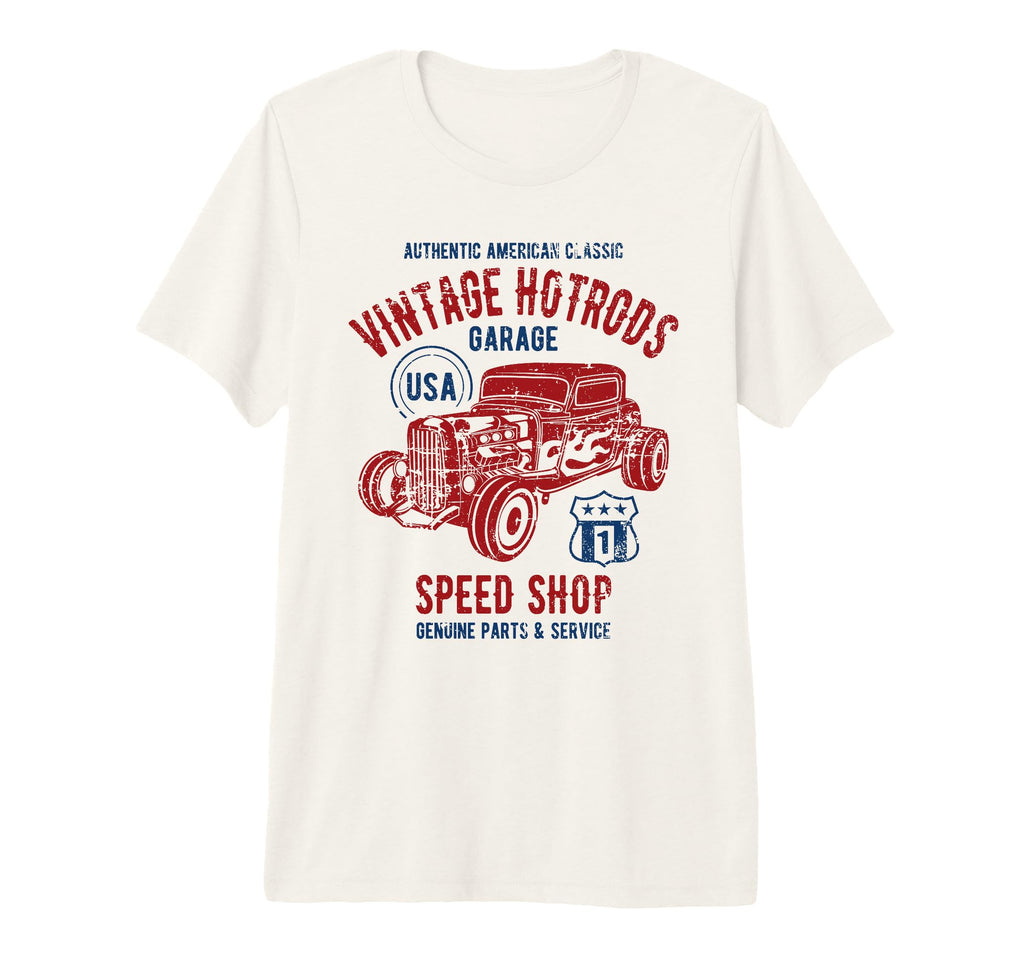 Speed Shop Hotrod Car Distressed Tri Blend T-Shirt - Graphic Print Unisex - T-Shirt, Sweatshirt, Hoodie