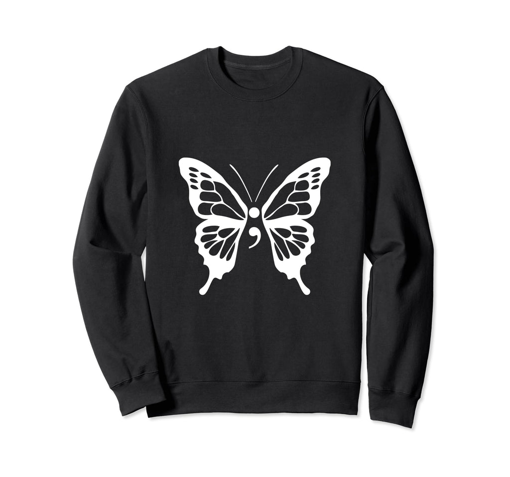 Butterfly Semicolon Mental Health Sweatshirt - Minimalist Print Men Women - T-Shirt, Sweatshirt, Hoodie