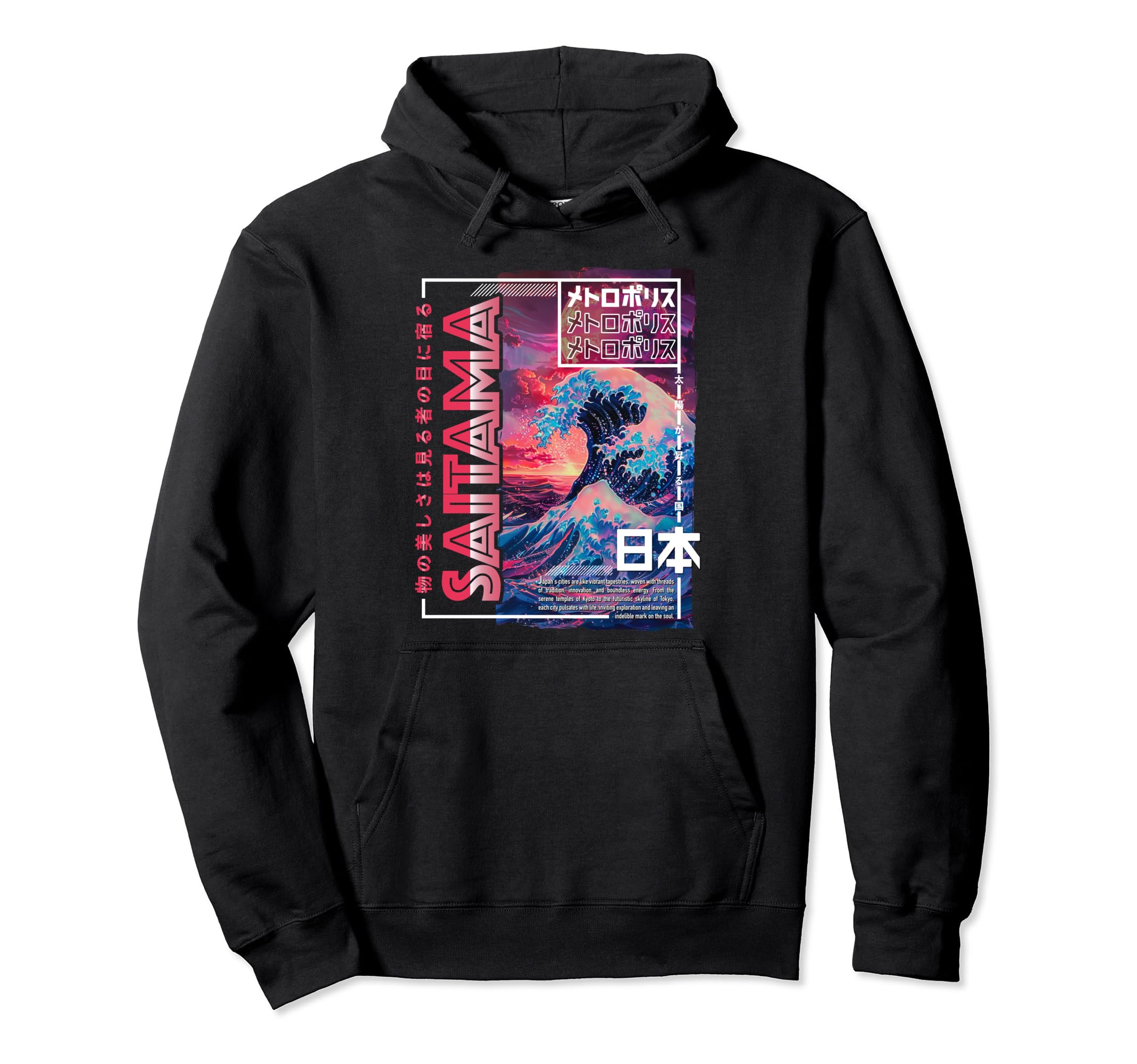 Saitama City 80S Synthwave Kanagawa Wave Hoodie - Graphic Print Men Women - T-Shirt, Sweatshirt, Hoodie