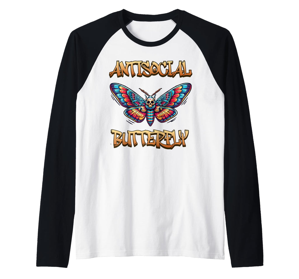 Antisocial Butterfly Raglan Baseball Hoodie - Custom Art Print Men Women - T-Shirt, Sweatshirt, Hoodie