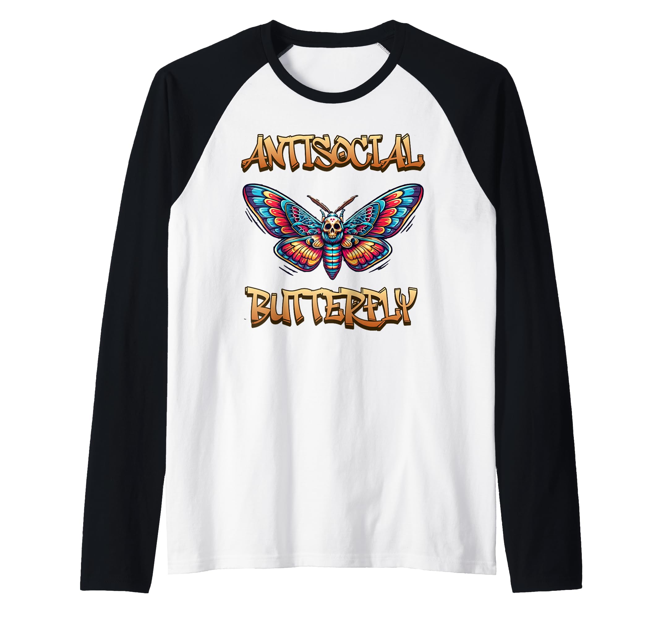 Antisocial Butterfly Raglan Baseball Hoodie - Custom Art Print Men Women - T-Shirt, Sweatshirt, Hoodie