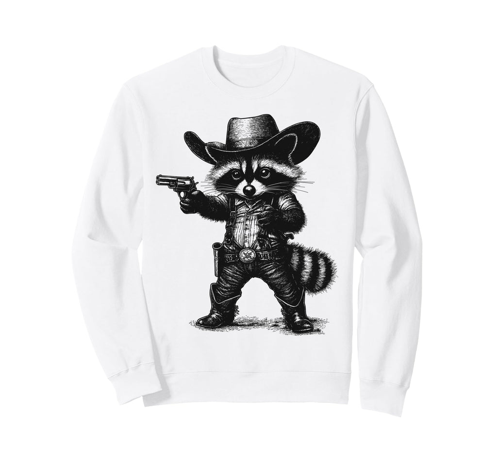 Raccoon Cowboy Hat Funny Western Sweatshirt - Custom Art Print Men Women - T-Shirt, Sweatshirt, Hoodie