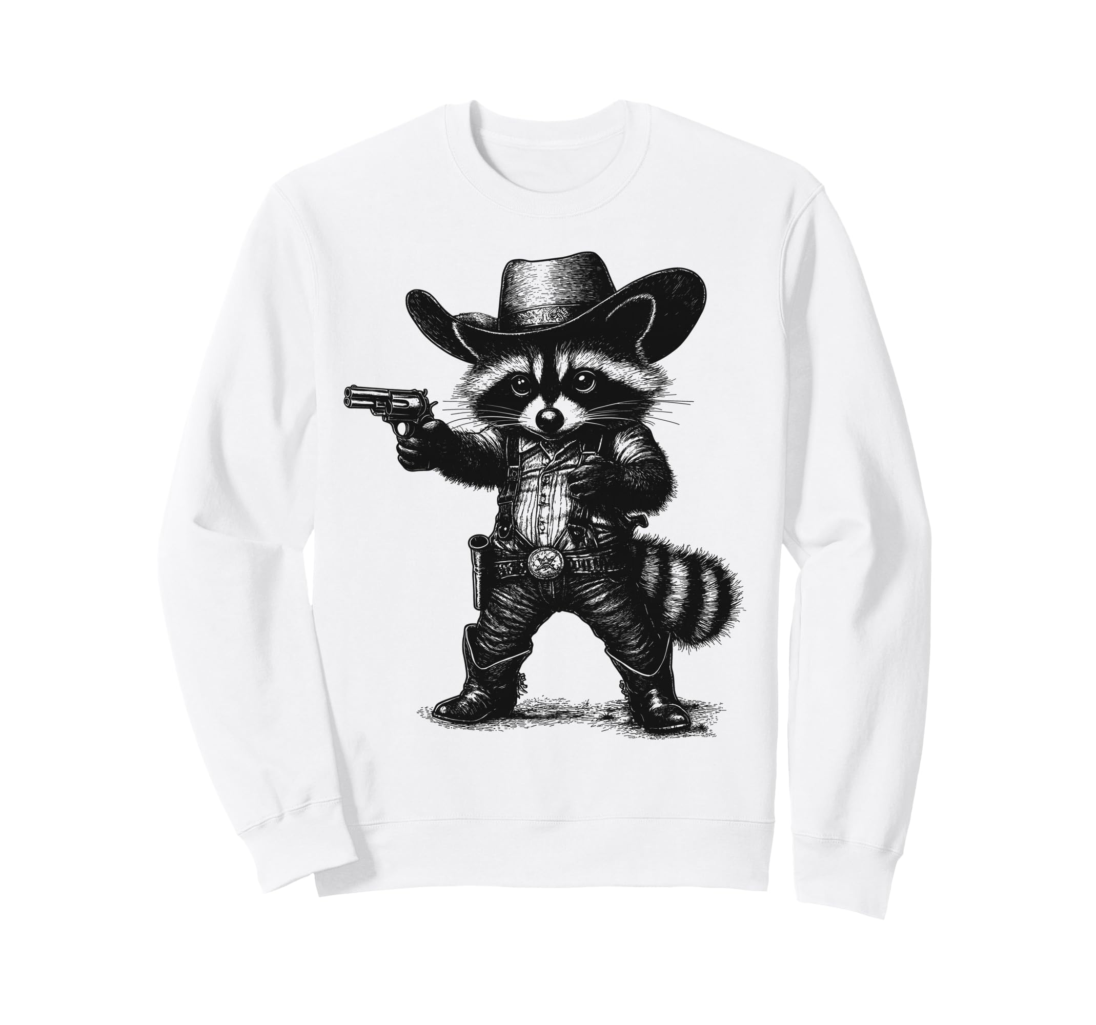 Raccoon Cowboy Hat Funny Western Sweatshirt - Custom Art Print Men Women - T-Shirt, Sweatshirt, Hoodie