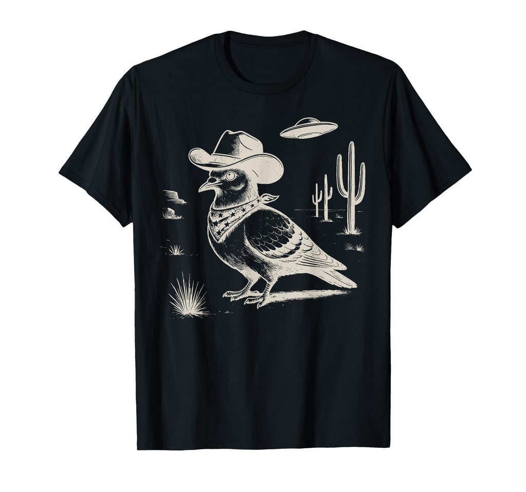 Pigeon Cowboy Hat Western Country Ufo T-Shirt - Minimalist Print Unisex - T-Shirt, Sweatshirt, Hoodie