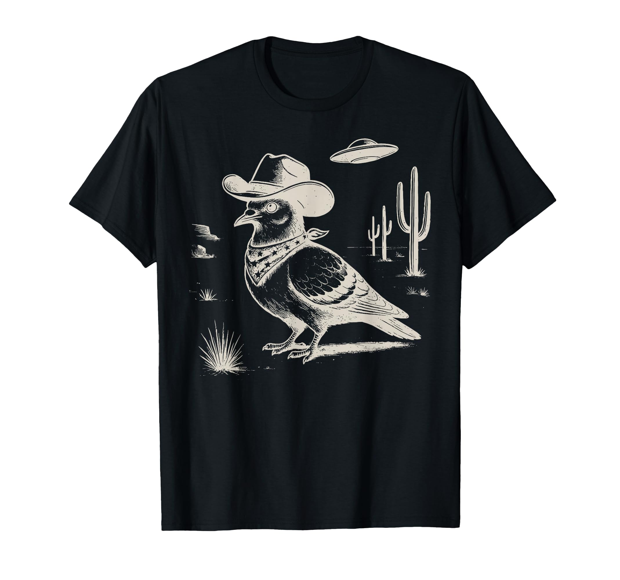 Pigeon Cowboy Hat Western Country Ufo T-Shirt - Minimalist Print Unisex - T-Shirt, Sweatshirt, Hoodie