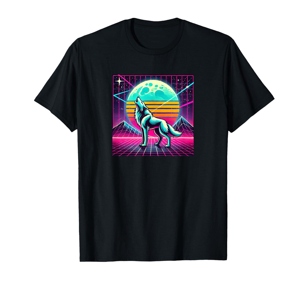 Colorful Synthwave 80S Wolf Howling Moon T-Shirt - Graphic Print Men Women - T-Shirt, Sweatshirt, Hoodie