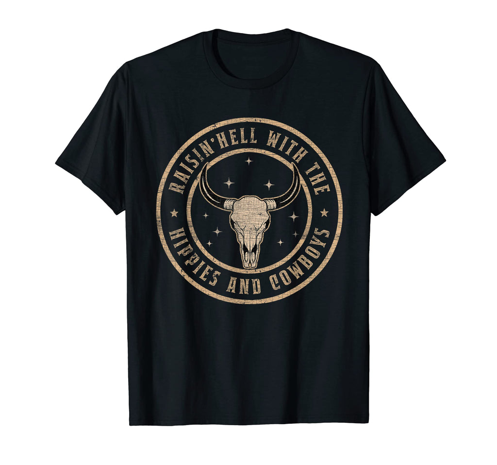 Raisinhell Hippies And Cowboys Bull Skull T-Shirt - Graphic Print Men Women - T-Shirt, Sweatshirt, Hoodie
