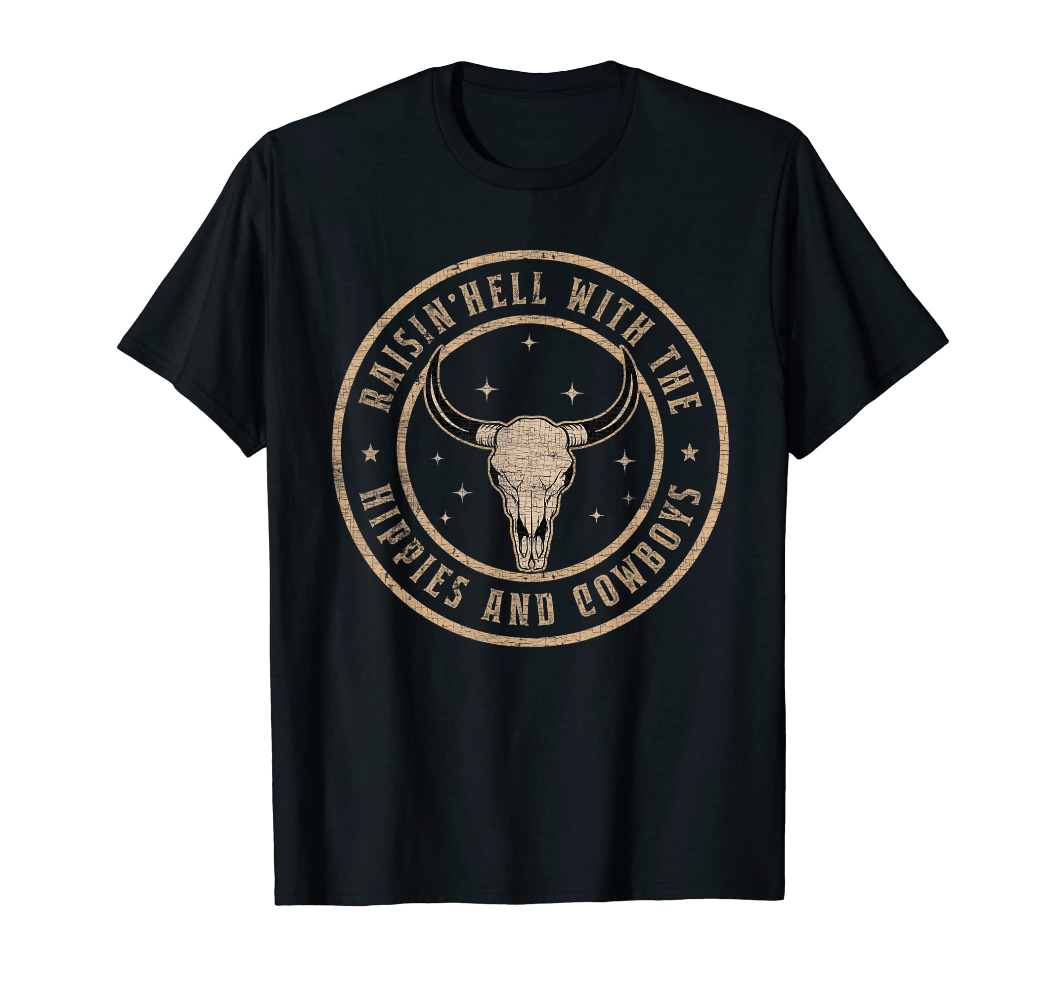 Raisinhell Hippies And Cowboys Bull Skull T-Shirt - Graphic Print Men Women - T-Shirt, Sweatshirt, Hoodie