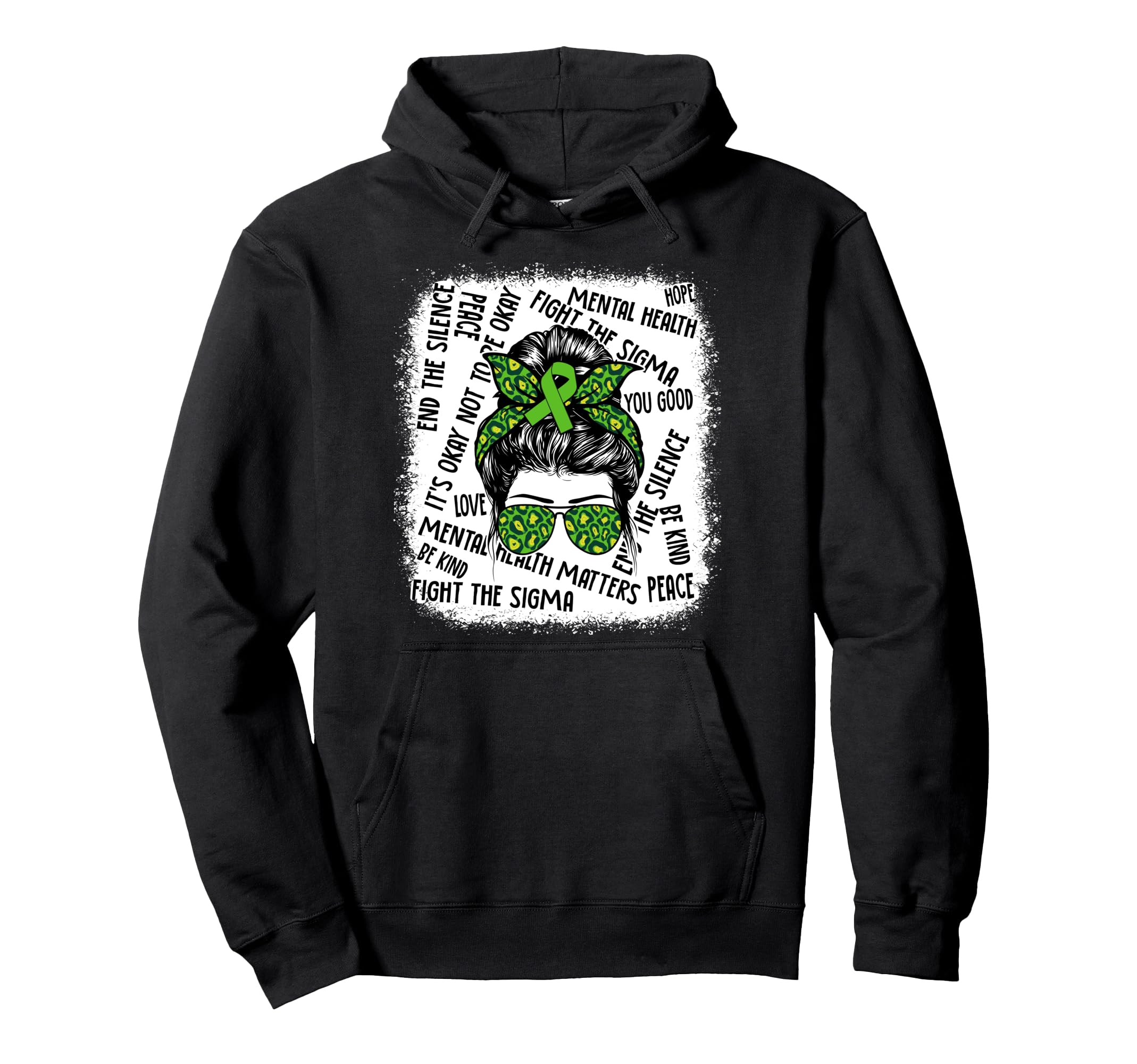Mental Health Matters Messy Bun Mental Hoodie - Unique Graphic Unisex - T-Shirt, Sweatshirt, Hoodie