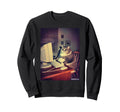 Cat Computer Funny Nostalgic Art Sweatshirt - Novelty Apparel for Adults - T-Shirt, Sweatshirt, Hoodie