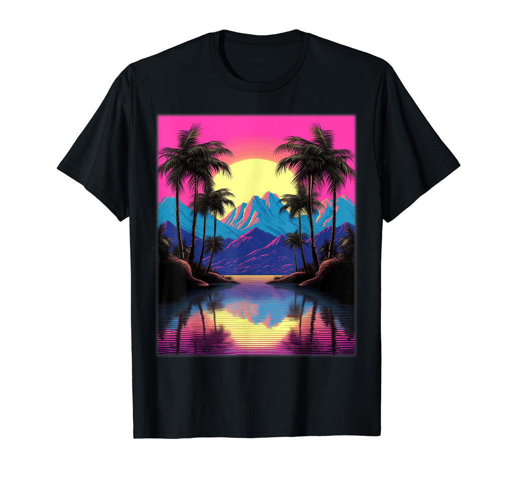 Vaporwave Aesthetic Sunset Mountains T-Shirt - Custom Art Print for Adults - T-Shirt, Sweatshirt, Hoodie