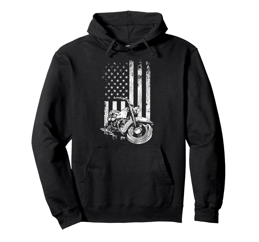 Motorcycle Biker American Flag Hoodie - Minimalist Print Men Women - T-Shirt, Sweatshirt, Hoodie