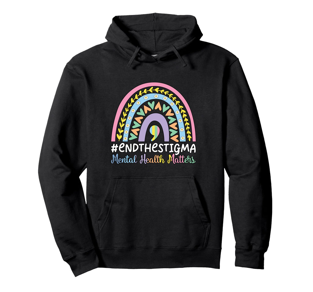 End Stigma Boho Rainbow Mental Health Hoodie - Minimalist Print Unisex - T-Shirt, Sweatshirt, Hoodie