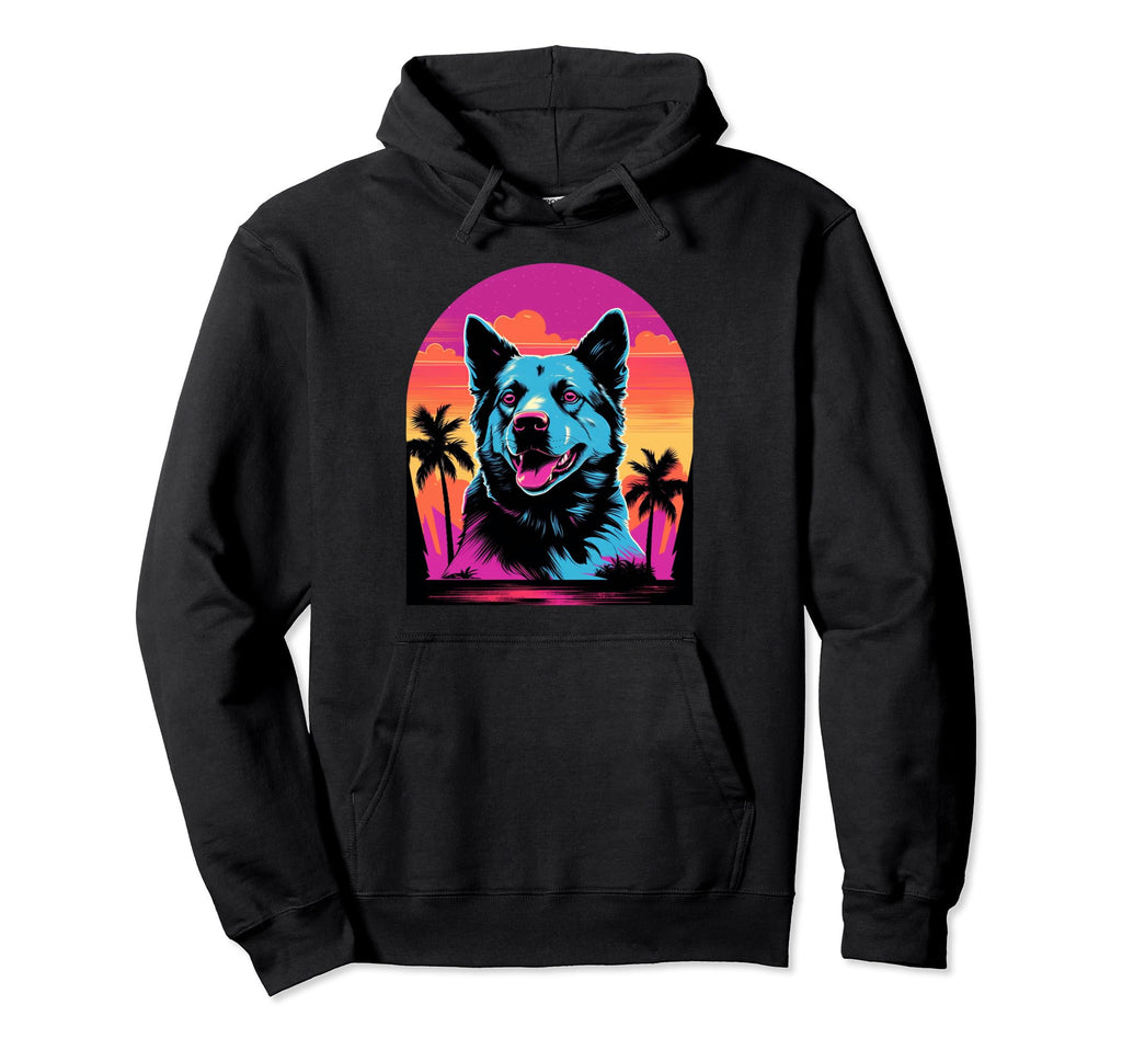 Australian Cattle Dog 80S Synthwave Hoodie - Fun Novelty Design Men Women - T-Shirt, Sweatshirt, Hoodie