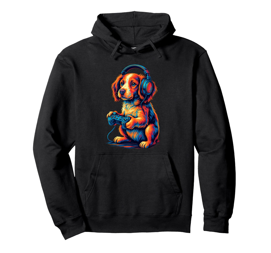 Brittany Spaniel Gamer Gaming Dog Hoodie - Custom Art Print for Adults - T-Shirt, Sweatshirt, Hoodie