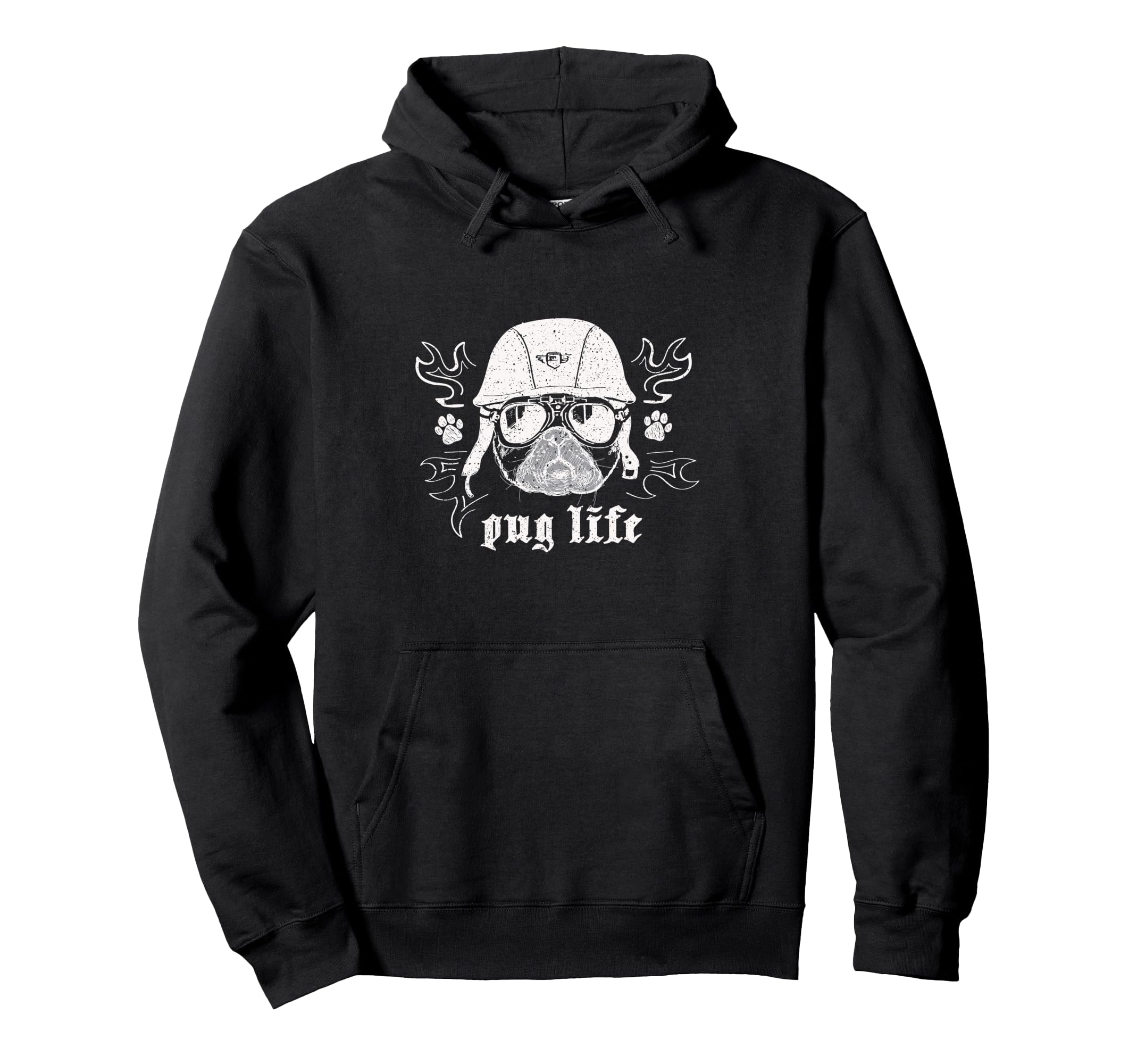 Funny Biker Motorcycle Pug Dog Grunge Hoodie - Unique Graphic Men Women - T-Shirt, Sweatshirt, Hoodie