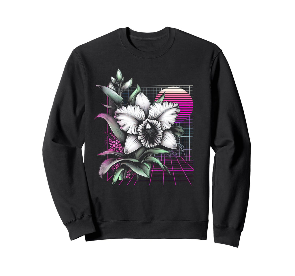 Cattleya Orchid Vaporwave Sweatshirt - Minimalist Print Men Women - T-Shirt, Sweatshirt, Hoodie