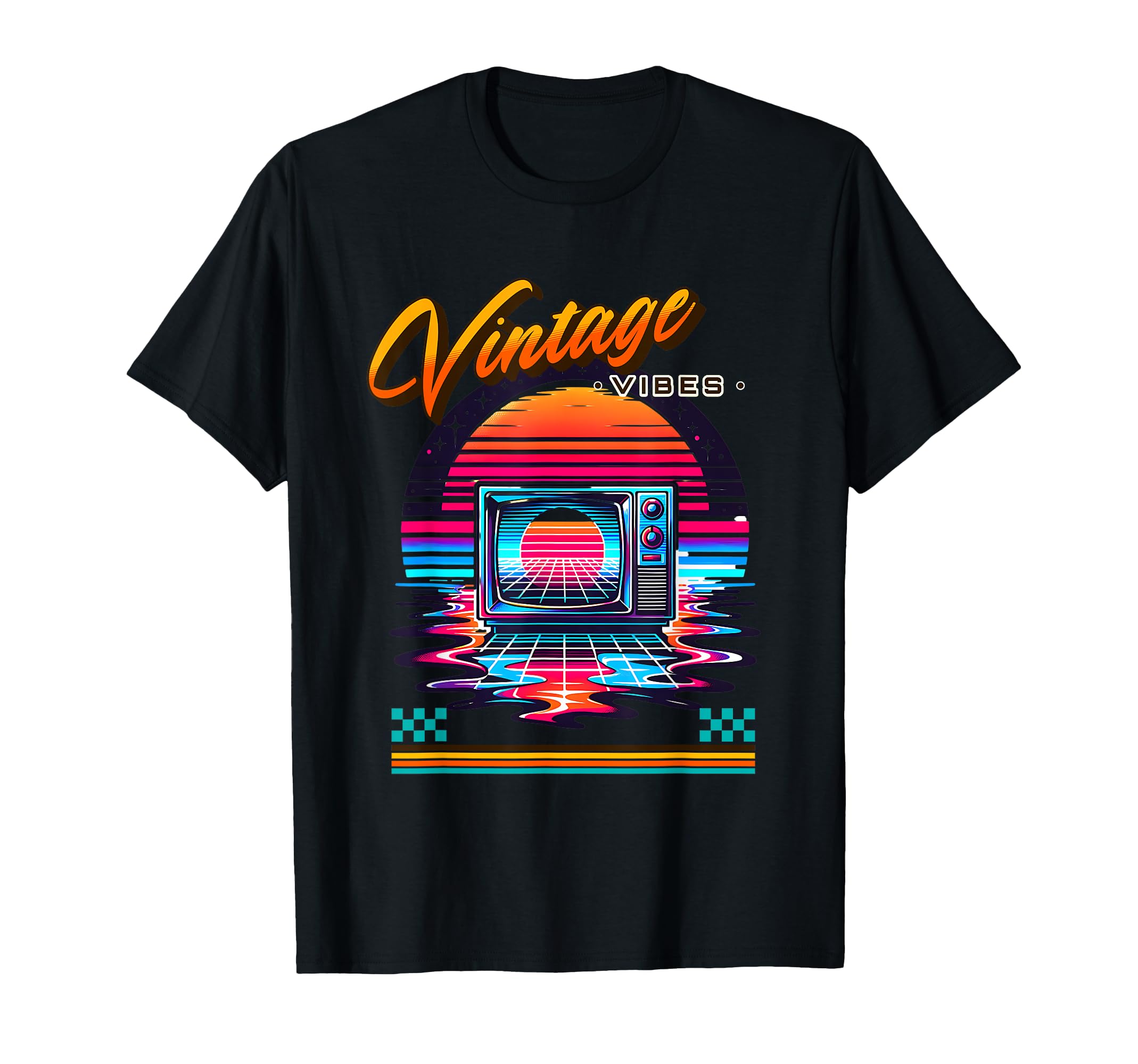 Vibes Crt Tv 80S Synthwave T-Shirt - Unique Graphic Unisex - T-Shirt, Sweatshirt, Hoodie