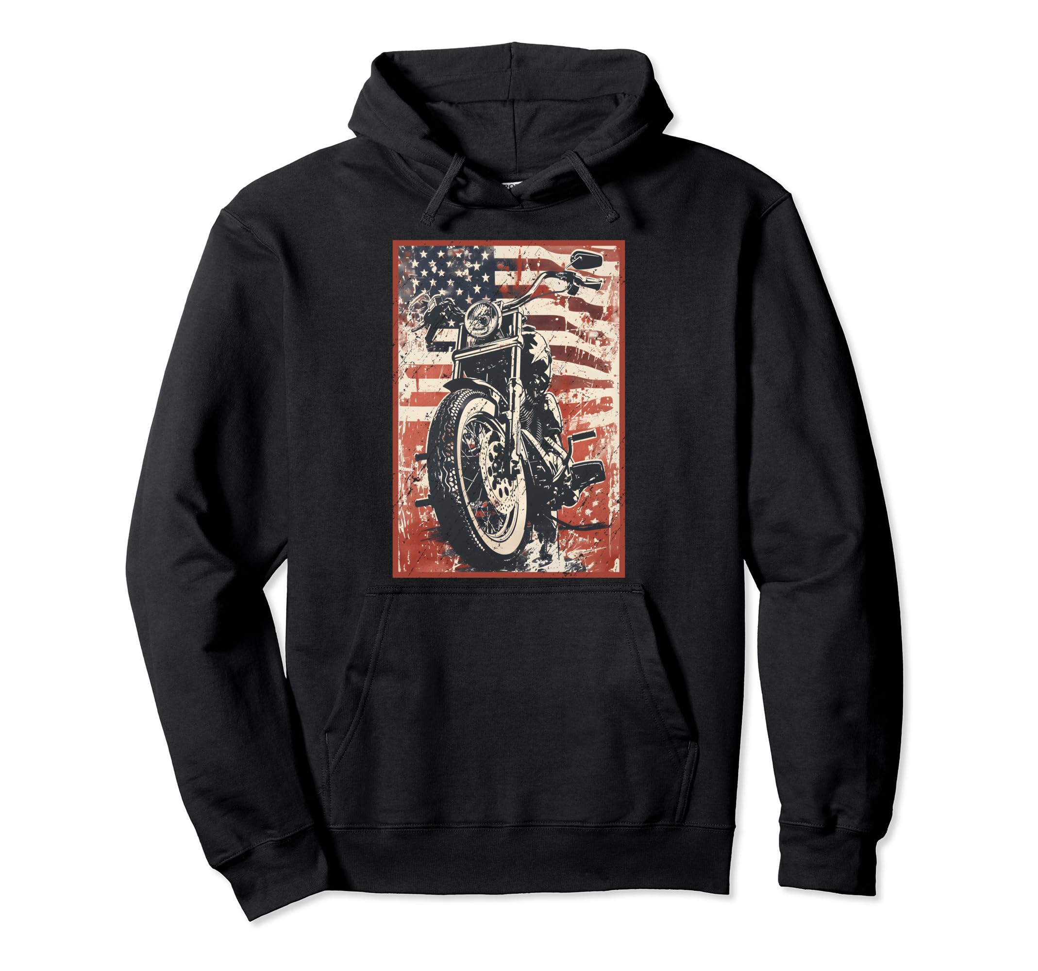 Us Flag Motorcycle American Biker Hoodie - Casual Everyday Wear Men Women - T-Shirt, Sweatshirt, Hoodie