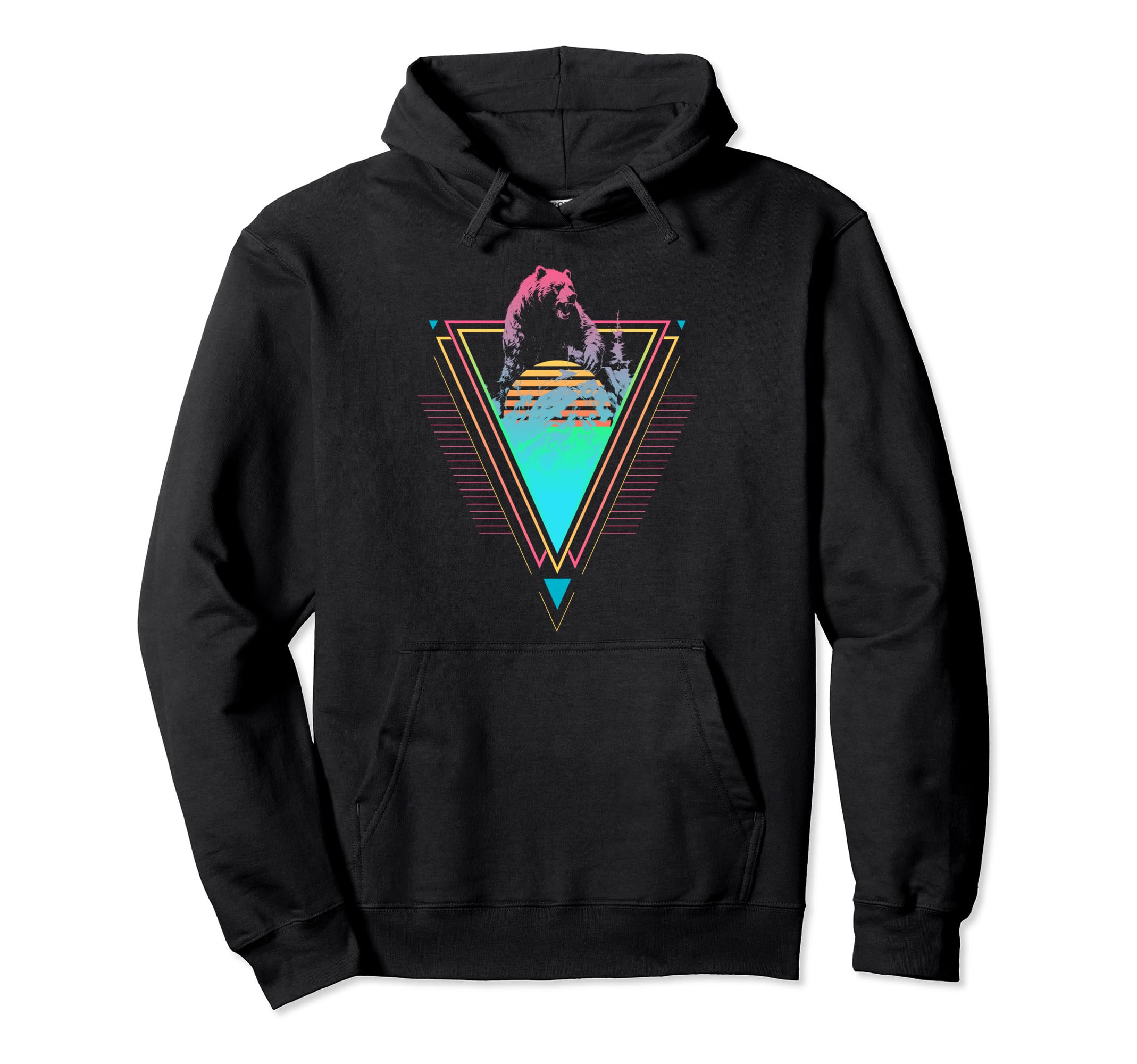 1980S 1990S Synthwave Kodiak Bear Hoodie - Custom Art Print Men Women - T-Shirt, Sweatshirt, Hoodie