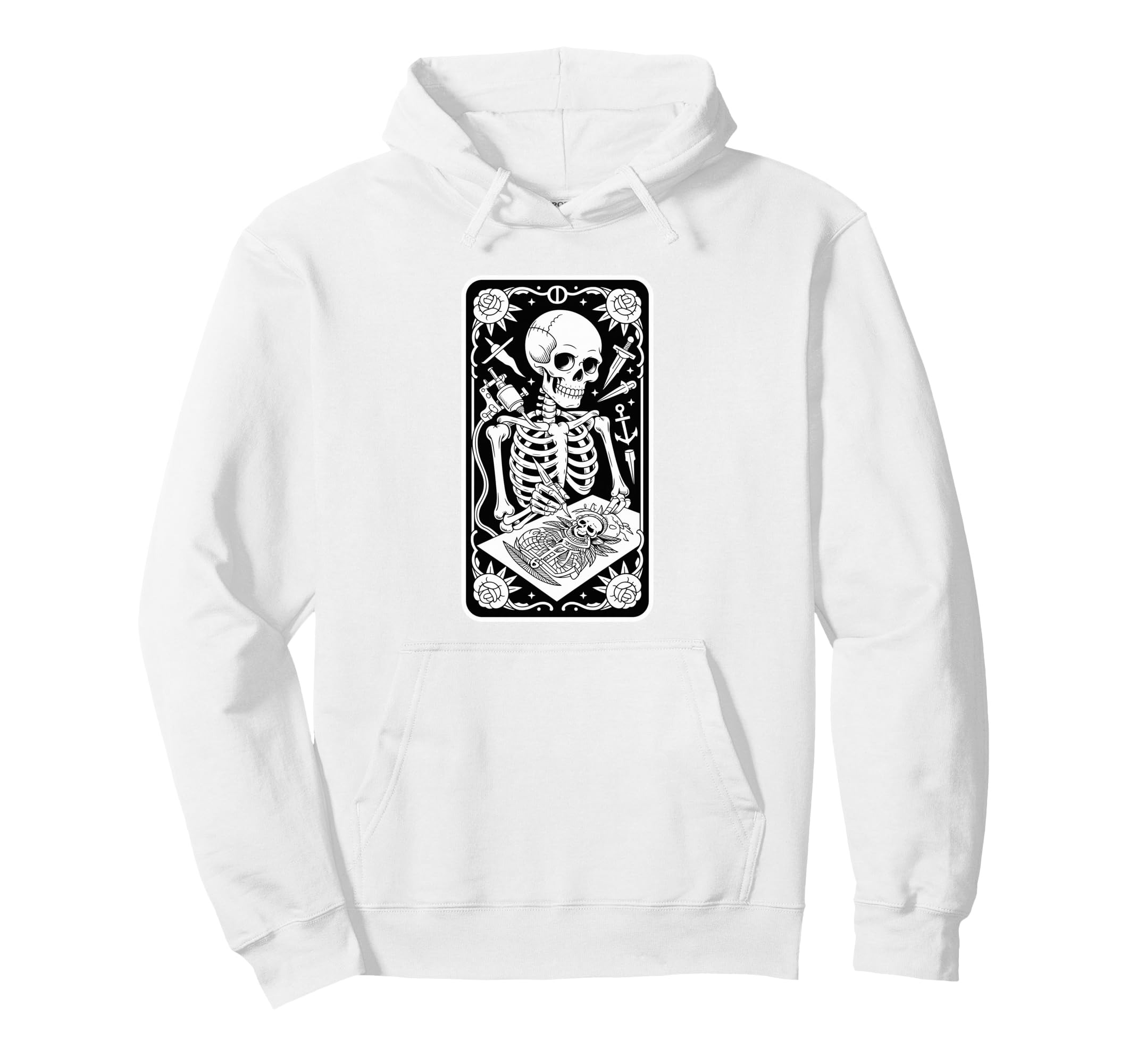 Inked Skeleton Tattoo Artist Tarot Card Hoodie - Novelty Apparel for Adults - T-Shirt, Sweatshirt, Hoodie