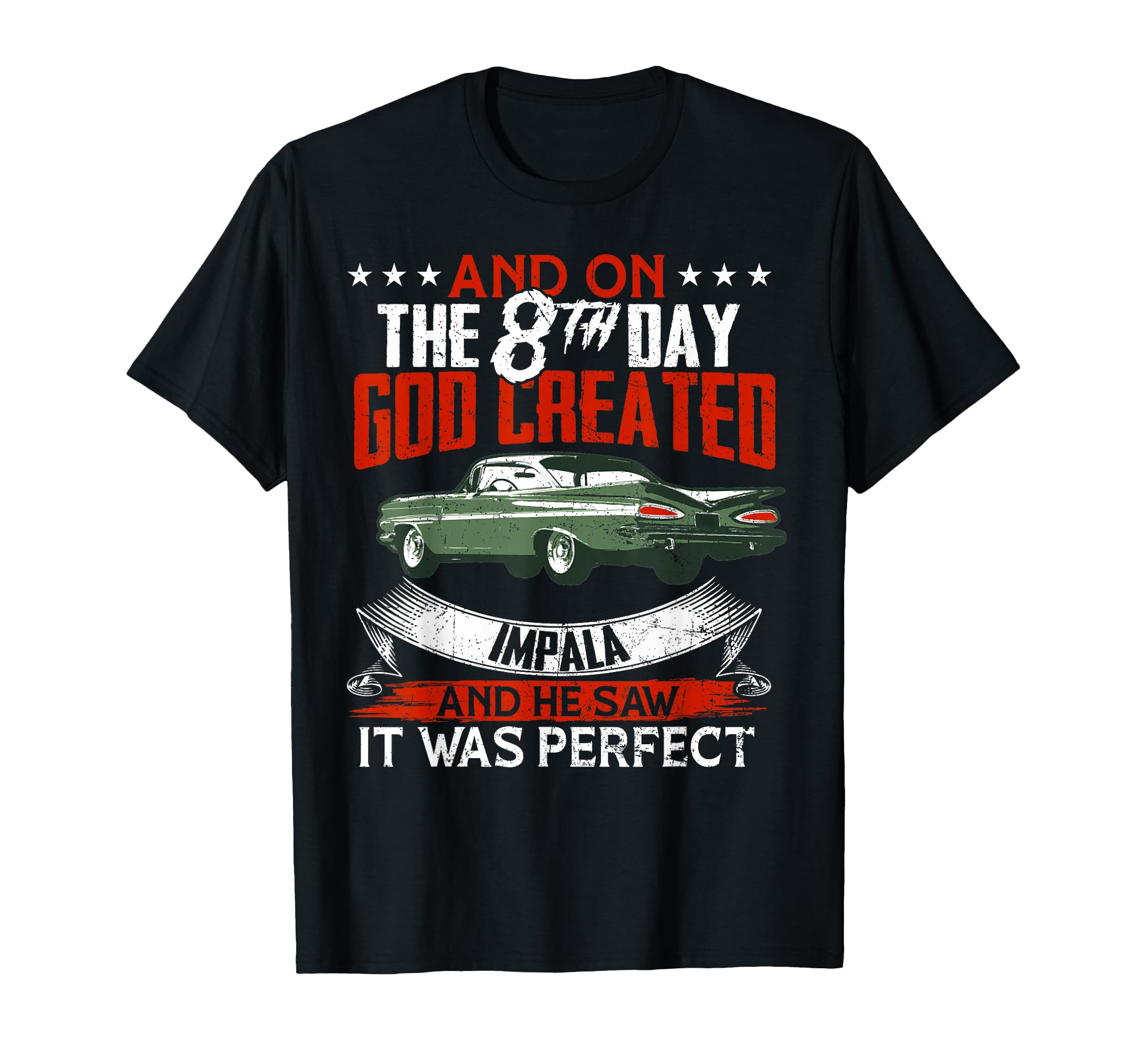 1959 59 Impala And 8Th Day God Cars T-Shirt - Fun Novelty Design for Adults - T-Shirt, Sweatshirt, Hoodie