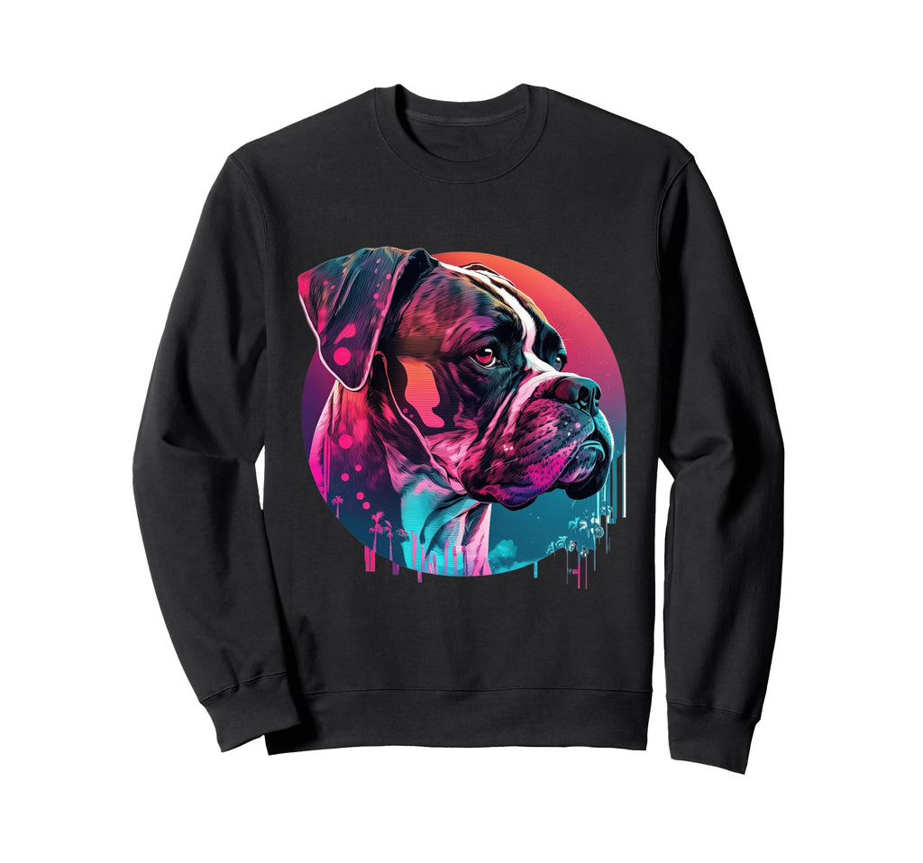 Boxer Dog Synthwave 80S Retrowave Sweatshirt - Novelty Apparel Unisex - T-Shirt, Sweatshirt, Hoodie