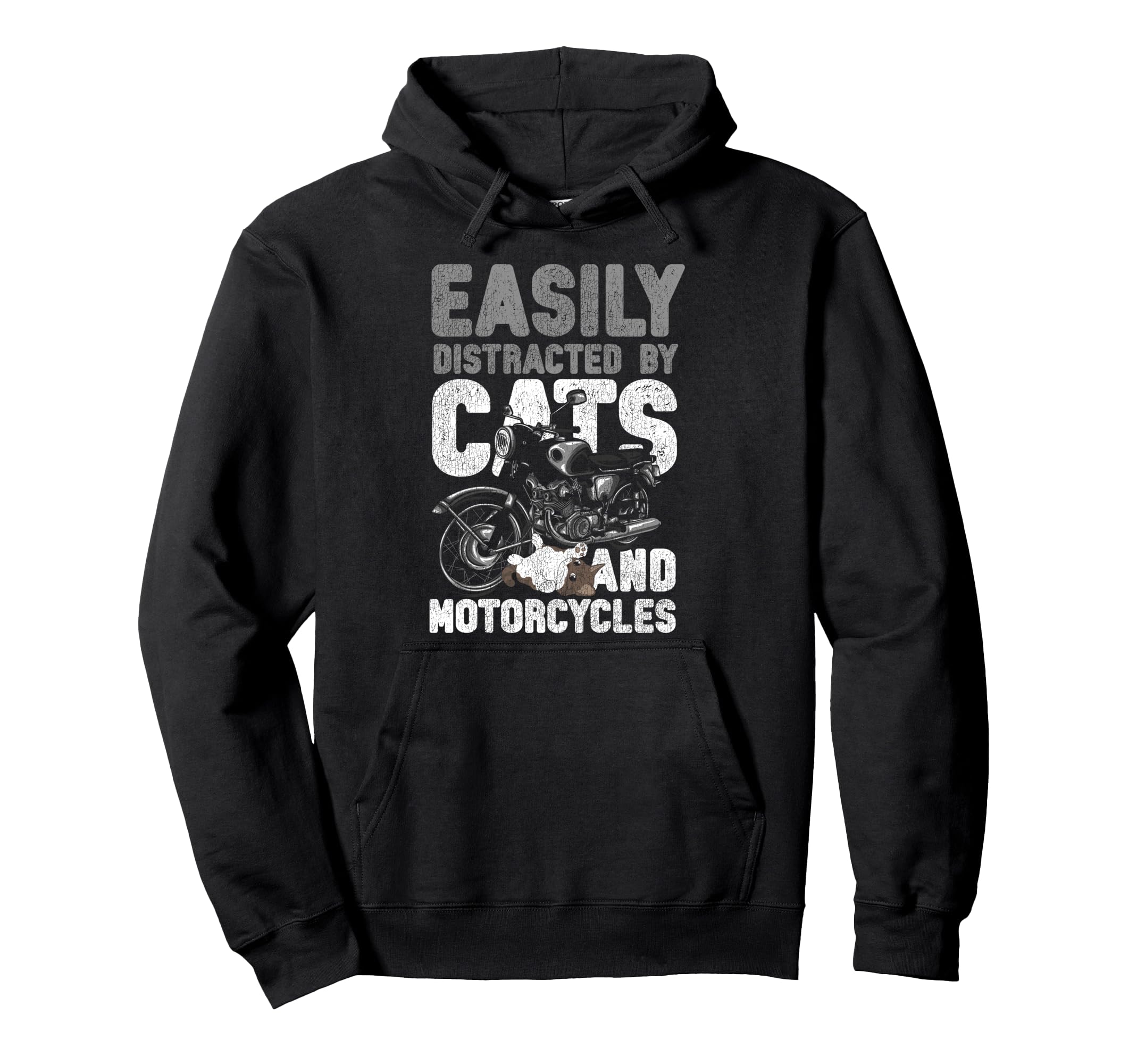 Motorcycle Biker Cat Easily Distracted Hoodie - Novelty Apparel for Adults - T-Shirt, Sweatshirt, Hoodie