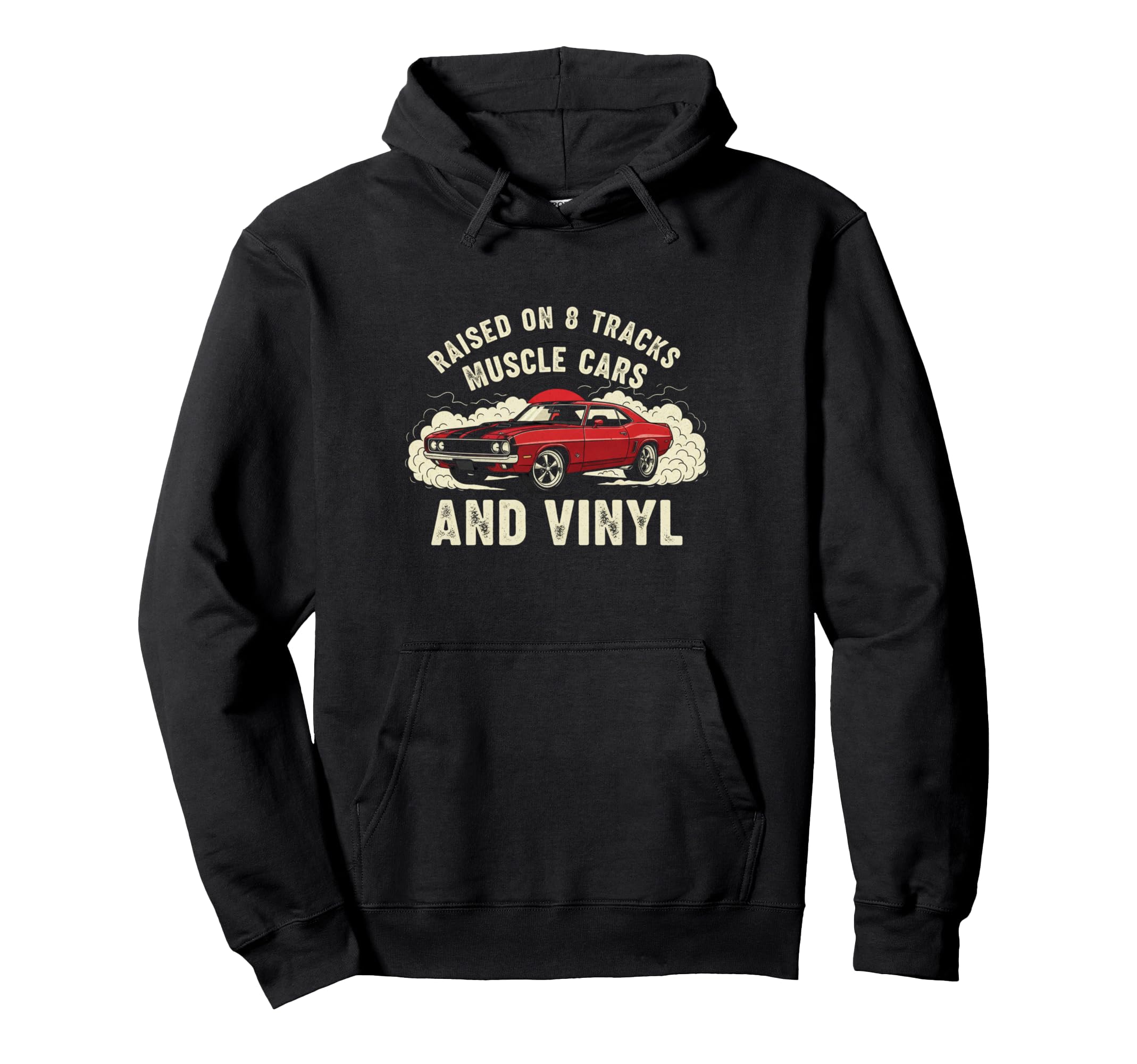 Raised Vinyl And V8S 70S Car Lover Hoodie - Graphic Print Men Women - T-Shirt, Sweatshirt, Hoodie