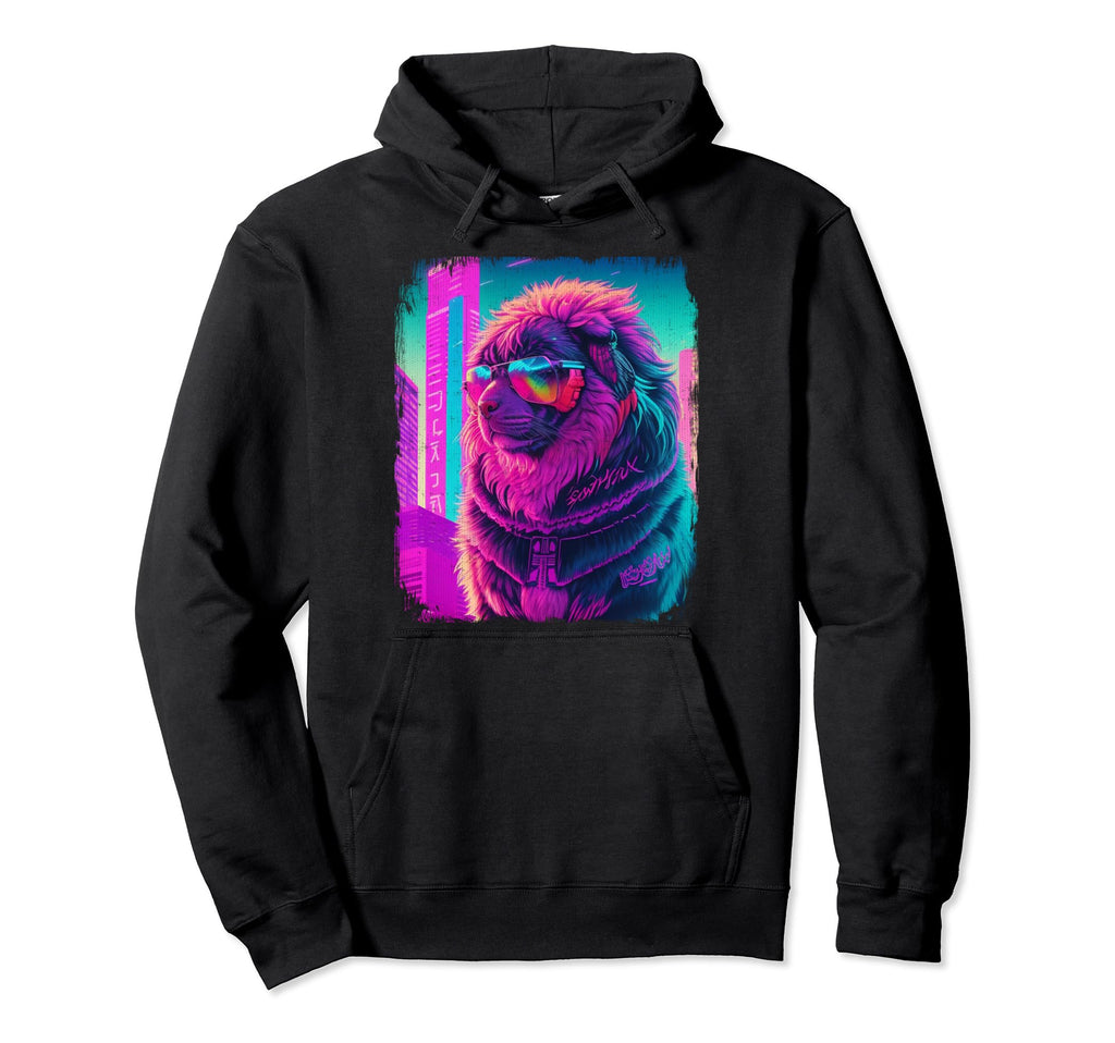 Tibetan Mastiff Dog Cyber Vaporwave 80S Hoodie - Graphic Print for Adults - T-Shirt, Sweatshirt, Hoodie