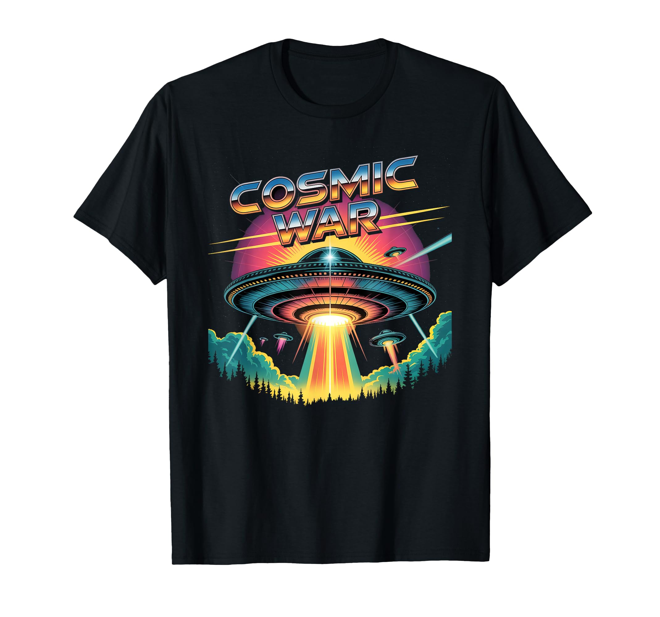 Cosmic War 80S Synthwave Ufo Alien T-Shirt - Custom Art Print Men Women - T-Shirt, Sweatshirt, Hoodie