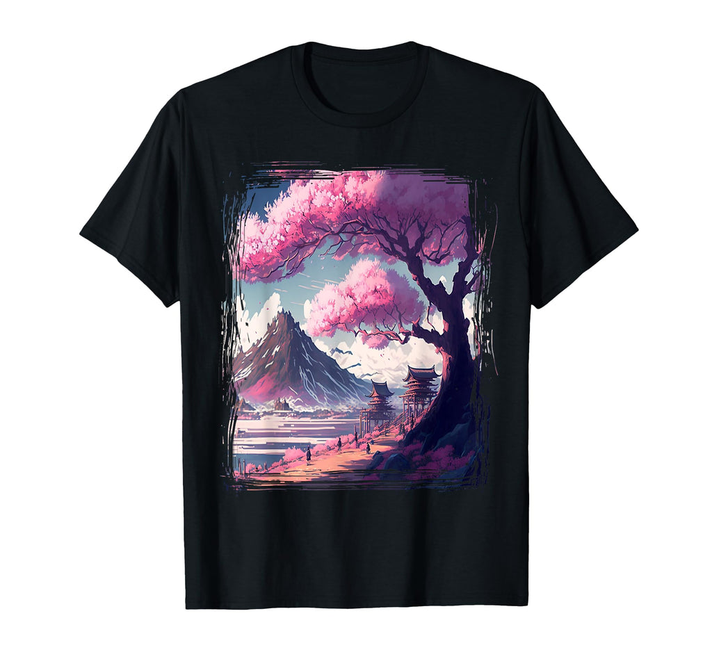Japanese Flower Mountain View T-Shirt - Minimalist Print Men Women - T-Shirt, Sweatshirt, Hoodie