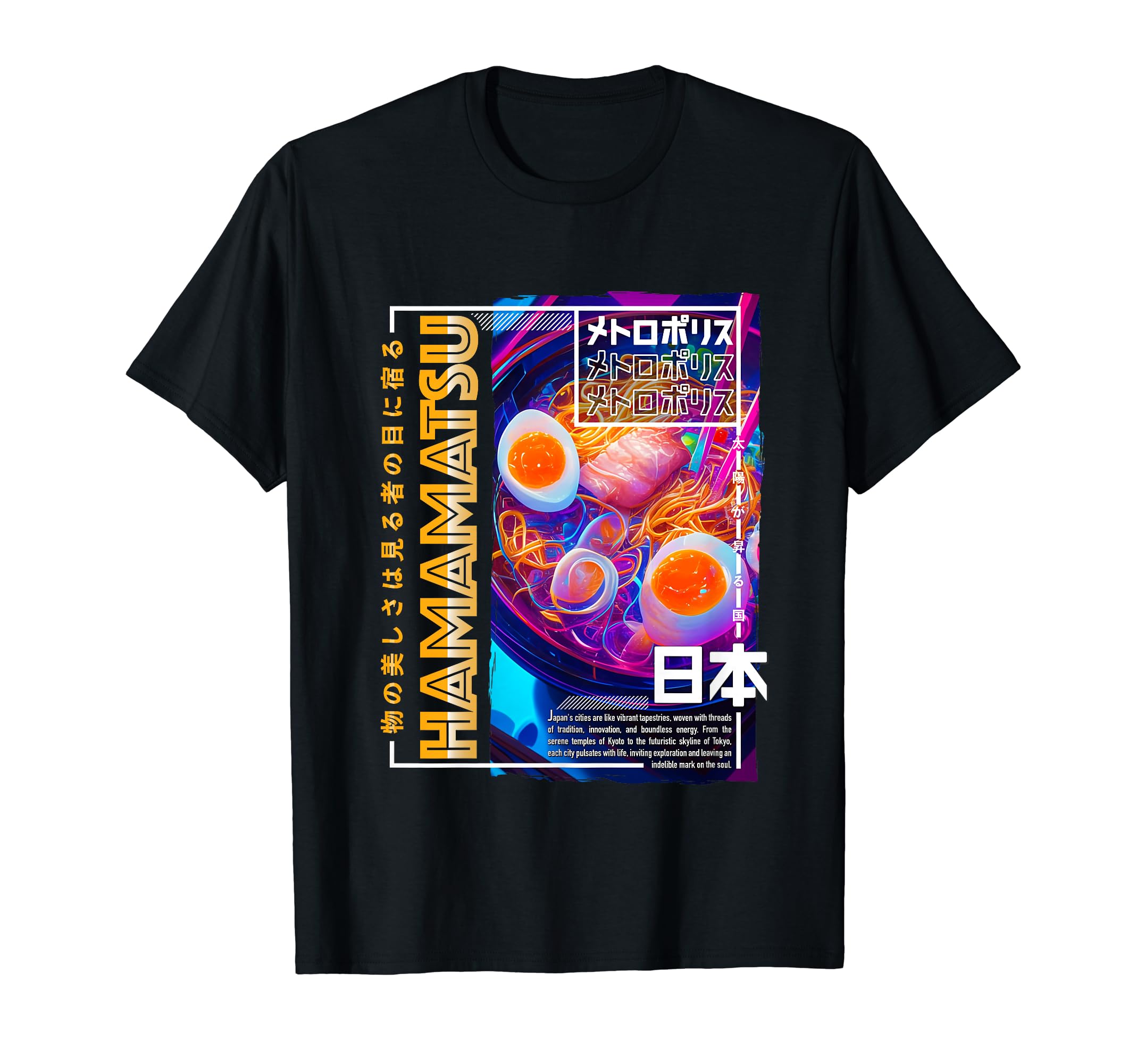 Hamamatsu City 80S Synthwave Ramen T-Shirt - Fun Novelty Design Men Women - T-Shirt, Sweatshirt, Hoodie