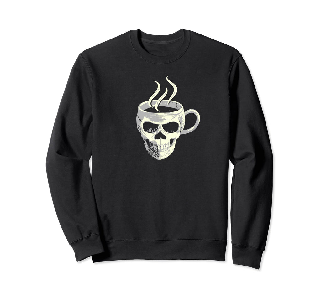 Distressed Skull Coffee Cup Coffee Sweatshirt - Trendy Graphic for Adults - T-Shirt, Sweatshirt, Hoodie