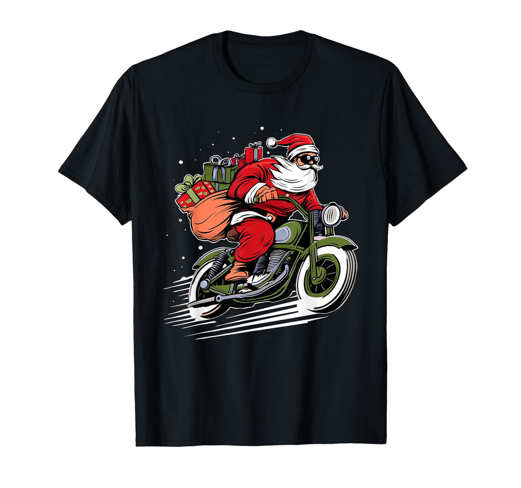 Santa Riding Motorcycle Holiday Biker T-Shirt - Unique Graphic Unisex - T-Shirt, Sweatshirt, Hoodie