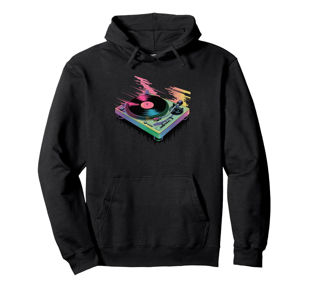 Glitch Art Turntable Vinyl Disc Record Hoodie - Graphic Print Unisex - T-Shirt, Sweatshirt, Hoodie