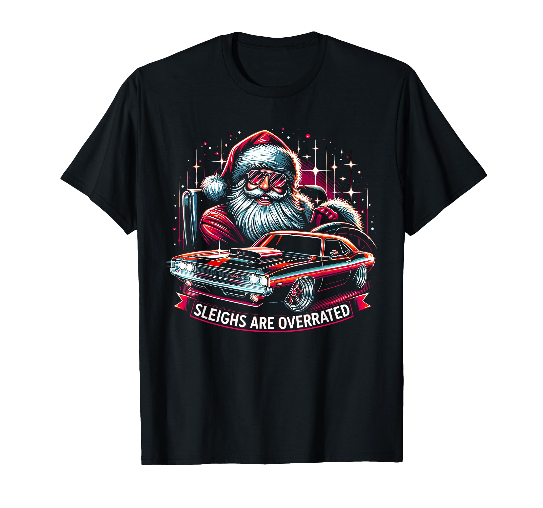 Muscle Car Santa Hotrod V8 T-Shirt - Aesthetic Graphic for Adults - T-Shirt, Sweatshirt, Hoodie