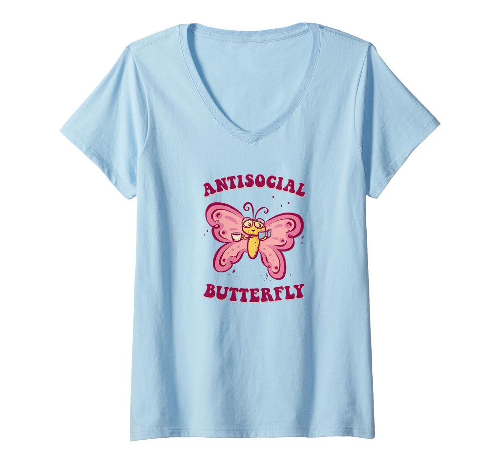 Womens Antisocial Butterfly V Neck T-Shirt - Trendy Graphic for Adults - T-Shirt, Sweatshirt, Hoodie