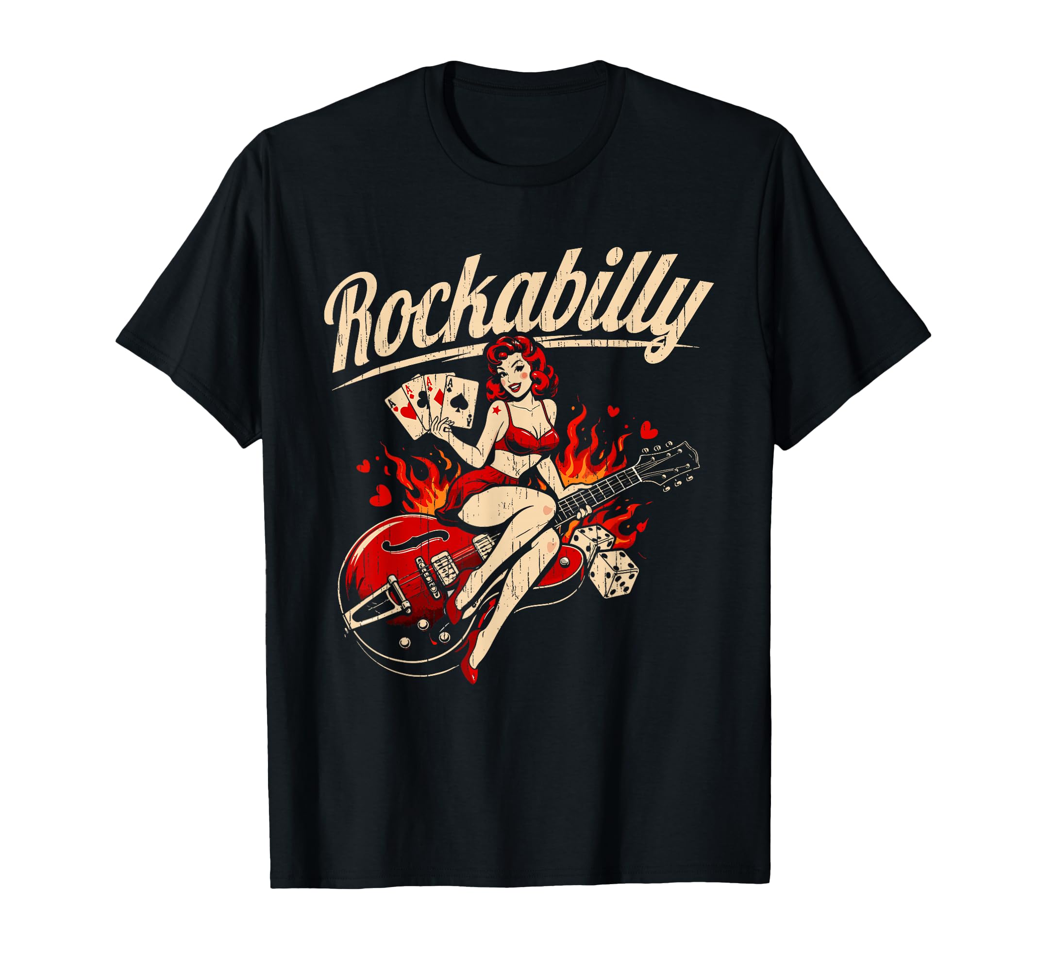 Rockabilly Pin Up 50S Rock Guitar Dark T-Shirt - Novelty Apparel Unisex - T-Shirt, Sweatshirt, Hoodie
