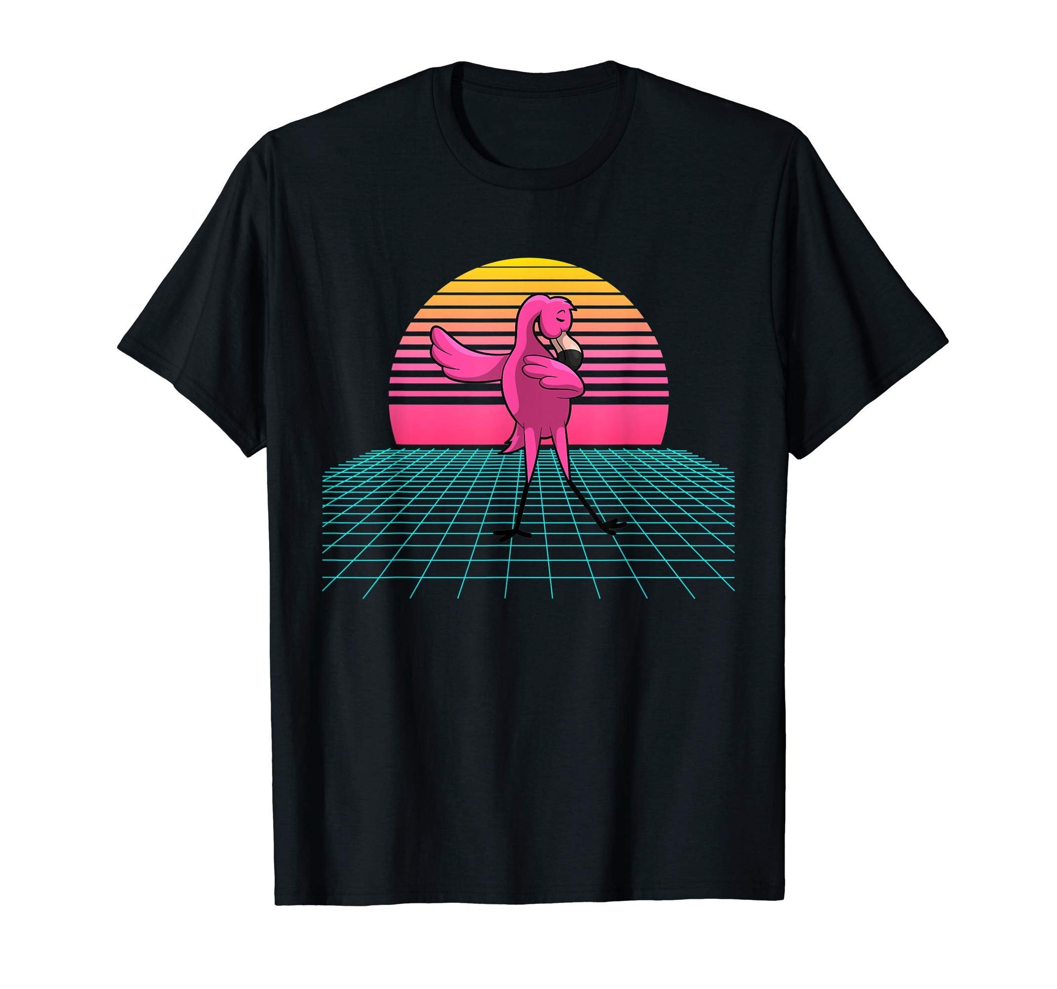 80S Dabbing Flamingo Funny Sunset T-Shirt - Graphic Print for Adults - T-Shirt, Sweatshirt, Hoodie